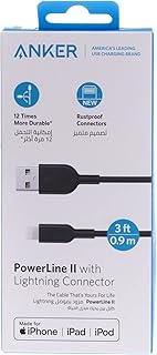 كيبل انكر باورلاين II مع موصل لايتنينج بطول 3 اقدام بلون اسود، USB