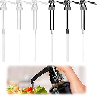 Yuqilin Pack of 6 Pump Dispensers, Reusable Dosing Pump, Safe and Durable Syrup Dispenser, Quantitative Pump Dispenser Syrup with Hose, for Jam Syrup, Shower Gel, Lotion (Black/White)