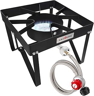 GasOne B-5200K Outdoor Cooker with High Pressure Steel Braided Hose Propane Burner Camp Stove