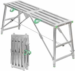 معدات سقالة بارتفاع قابل للتعديل، منصة عمل محمولة وقابلة للطي ومتعددة الاغراض وسلم للسقالة، مقعد عمل لتحسين المنزل وغسيل المركبات (200 سم)
