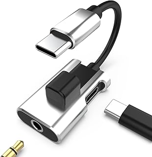 اكسيفور محول USB C الى 3.5 ملم لسماعة الراس والشاحن، 2 في 1 USB C الى مدخل صوت AUX عالي الدقة وكابل دونجل للشحن السريع متوافق مع سلسلة جالكسي وبيكسل ونوت