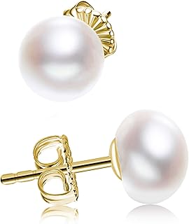 Sterling Silver White Button Freshwater Cultured Pearl Stud Earrings for Women Gift