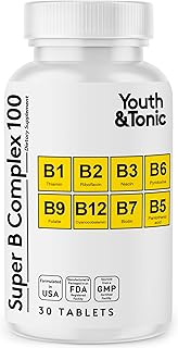 يوث & تونيك مركب سوبر بي للعقل الصافي واستقلاب الطاقة الصحية | التركيز العقلي والتعب B 100 | يدعم الجهاز العصبي مركب فيتامين ب