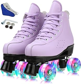 YYW Roller Skates for Women Girls Classic Double-Row Roller Skates High-top PU Leather Roller Skate Shoes Indoor Outdoor Roller Skates