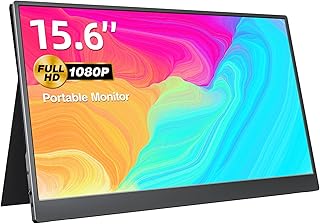 شاشة كمبيوتر محمولة كيه كيه سمارت 15.6 انش FHD 1080P USB-C IPS مع مكبرات صوت HDMI من النوع C، شاشة خارجية للابتوب/ماك/الكمبيوتر/Xbox/PS4، غطاء ذكي وحامل فيسا، أسود