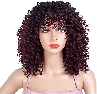 Wigs Human Wigs lace Front Kawaii Wigs Cosplay European and woman Long Hair Wig New Gradient Color Wig African Small Volume(Wine Red)