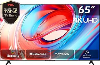 TCL 65 بوصة 4K LED HDR 10 UHD تعزيز اللون الديناميكي بدون حواف معدنية جوجل تي في فولت ضمان لمدة عامين موديل 2024 نسخة المملكة العربية السعودية فضي