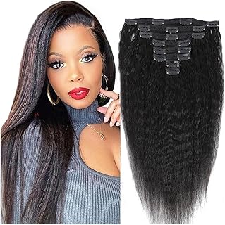 Hair Extensions غريب مستقيم كليب في الشعر وصلات شعر بشري كليب في ملحقات للنساء السود شعر طبيعي أسود غريب مستقيم كليب في 120 جرام 8 قطعة Hairpiece(26inches 1PC)