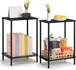 smusei Bedside Table, Set of 2, 2-Tier Side Table, Modern Side Tables, Black Sofa Table for Living Room, Bedroom, Office, 40 cm x 32 cm x 55 cm