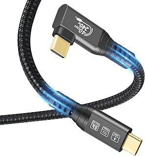 تشينلينك كيبل USB4 مع كيبل ثاندربولت 4، كيبل شحن 240 واط، كيبل بيانات 40Gbps، 8K@60Hz HDR، USB C الى USB C، 90 درجة للموزع، قاعدة ماك بوك، M2، M3، SSD (90 درجة USB4 40G 240 واط 1.5 متر)