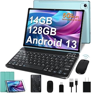 تابلت 10.1 انش اندرويد 13 ثماني النواة 2.0GHz وRAM 14GB وروم 128GB TF 1TB وكاميرا 5+8MP وبطارية 8000mAh وواي فاي 5G وبلوتوث 5.0 وشاشة HD IPS مع كيبورد وماوس - هدايا عيد ميلاد اخضر