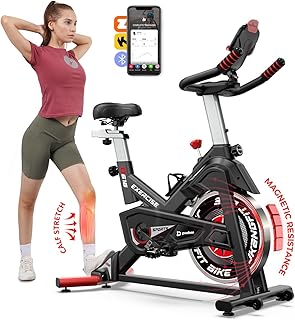 Pooboo Magnetic Exercise Bike Stationary, Indoor Cycling Bike with Built-In Bluetooth Sensor Compatible with Exercise bike apps& Ipad Mount, Comfortable seat and Slant Board, Silent Belt Drive, 350LBS