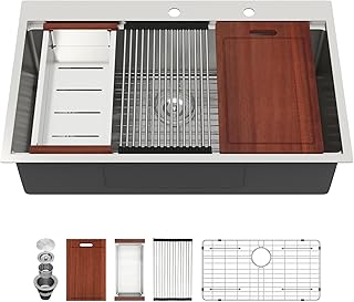 سارلاي محطة عمل لحوض المطبخ 36 انش - حوض مطبخ مقاس 36 × 19 من الستانلس ستيل مقاس 16 مع وعاء واحد عميق للتثبيت من الاعلى