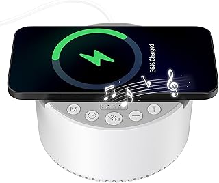 RORENSE Sound Machine White Noise Machine for Sleeping with Wireless Charger&Bluetooth Speaker and 6 Soothing Sounds for Baby Kids Adults, 3 Timers and Memory Feature for Home Office Travel, White