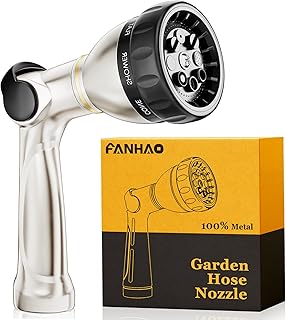 FANHAO Professional Garden Hose Nozzle Heavy Duty, 100% Metal Thumb Control Water Hose Sprayer with 8 Spray Patterns, High Pressure Water Nozzle for Watering Plant & Lawn, Washing Car & Pet