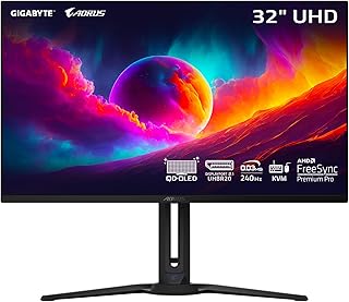 جيجابايت - شاشة العاب اوروس FO32U2 برو 32 انش QD OLED UHD 3840x2160-240Hz 0.03ms GTG AMD فري سينك بريميوم نوع C KVM HDMI DP ارتفاع قابل للتعديل اسود