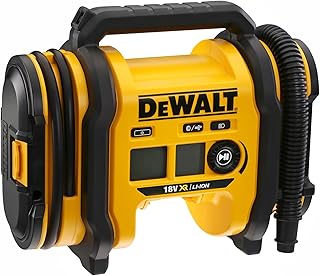 ضاغط هواء لاسلكي من DeWalt، مضخة نفخ كهربائية عالية الضغط مع محول سيارة 12 فولت، 11 بار/160 رطل/بوصة مربعة، إضاءة LED، شاشة LCD، وضعي ضغط مزدوجين - أسود/أصفر، DCC018N-XJ