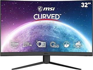 MSI شاشة كمبيوتر العاب منحنية G32C4 E2 مقاس 31.5 انش FHD - لوحة 1500R في ايه، 1920×1080، 170 هرتز/1 مللي ثانية، 16:9، فري سينك بريميوم - منفذ عرض 1.2a، HDMI 1.4b، من ام اس اي، أسود