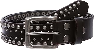 'beltiscool 1 1/2'' Snap on Antique Silver Circle Metal Studded Distressed Leather Belt'