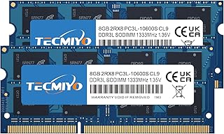 تيك ميو لابتوب PC3L-10600S DDR3/DDR3L 1333MHz سوديم 1.35 فولت/1.5 فولت CL9 204 دبوس غير ECC متوافق مع اي ماك بوك برو ماك ميني 16GB (2×8GB)