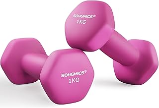 SONGMICS Set of 2 Dumbbells, 2 x 1 kg Hand Weights with Neoprene Coating, Hexagonal Dumbbells Pair, Home Workout, Fitness Training Exercise