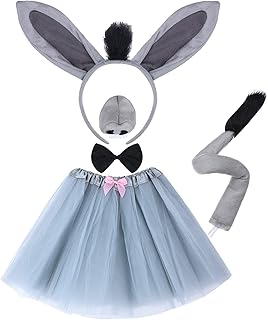 5 Piece Kids Animal Costume Set with Bow Tie Tutu Headband and Ears for Girls Dress Up Party in Pink