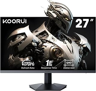 شاشة ألعاب 27 بوصة من كوروي، QHD 2560 × 1440 مع تقنية المزامنة التكيفية (لوحة IPS، 170Hz، 1 ميلي ثانية، DCI-P3 90%، توافق جي سينك، 2×HDMI، فيسا، منفذ عرض)، أسود