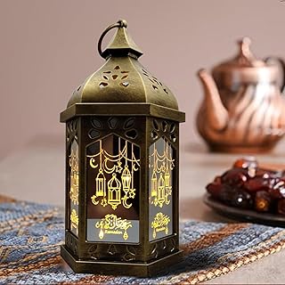 شيميري فانوس رمضان، ديكور رمضان كبير، فانوس شمعة ذهبي برونزي عتيق 14 انش، مصباح رمضان معلق للمنزل والطاولة وحفلات الزفاف والحفلات، ذهبي برونزي