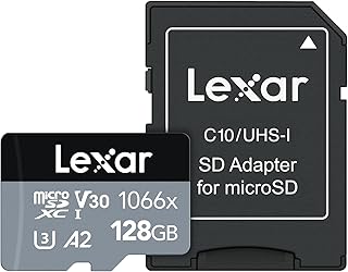 ليكسار بطاقة microSDXC احترافية 1066x 128GB UHS-I مع محول SD، C10، U3، V30، A2، FHD 4K UHD، قراءة حتى 160 ميجابايت/ثانية، لكاميرات الحركة والطائرات بدون طيار والهواتف الذكية المتطورة والتابلت