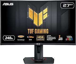 اسس شاشة العاب منحنية VG27VQM من تي يو اف 27 انش FHD 1920x1080 240Hz ضبابية حركة منخفضة للغاية مزامنة تكيفية فري سينك بريميوم 1 مللي ثانية ام بي ار اسود