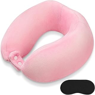 FEUFOAM Travel Pillow, Comfortable Neck Pillow, Portable, Adjustable, Memory Foam, Travel Pillow, U-Shaped, Suitable for Sleeping Plane, Camping, Train, Car, Office, Rest Pink