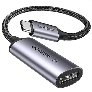 محول USB C ذكر إلى ديسبلاي بورت أنثى، 8K تردد 60 هرتز،4K تردد 240 هرتز/144 هرتز/120 هرتز، متوافق مع سلسلة ايفون 15، ماك بوك برو/ اير، جالكسي S23/23+، ايباد برو/ اير/ ميني، ديل اكس بي اس من يوجرين