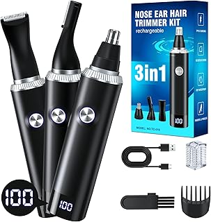 Nose Trimmer with USB Charging and Battery Charge Display, 3-in-1 Nose Ear Beard Eyebrow Trimmer Nose Trimmer for Men and Women, Easy to Clean