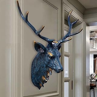 Pevfeciy Stag Head Wall Mounted Ornament,Large Vintage Reindeer Deer Stags Antlers Head Sculpture,Wall Decor Animal Modern Art Hanging Deer Head Statue For Home Office Bar TV Wall Decorations,Blue