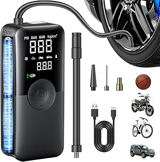 Tire Inflator Portable Air Compressor - Faster Inflation 150PSI & 20000mAh Cordless Portable Air Pump, Accurate Pressure LCD Display & Emergency Light for Car Tires, Motorcycle Tires & Bikes, Balls