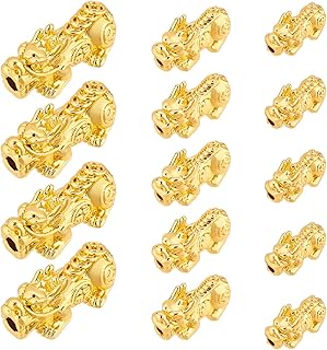 24k Gold Plated Pixiu Spacer Bead, 3D Metal Chinese Fengshui Lucky Alloy Bead for Necklaces, Bracelet