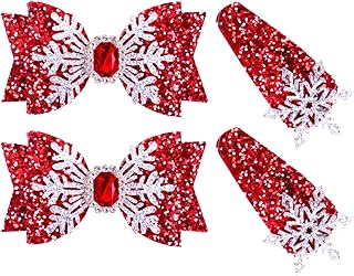 Christmas Snowflake Hair Bows Red - Glitter Sequin Hair Clips Snap Hair Clips Hairpins Sparkly Christmas Hair Accessory for Toddlers, Girls, Kids, Teens Gifts