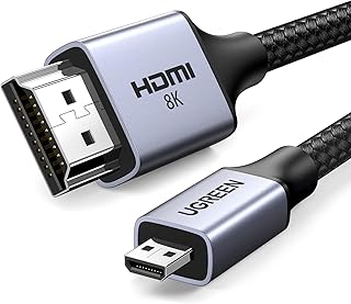 يوجرين كيبل 8K مايكرو HDMI إلى 2.1 بطول 1 متر ذكر @60Hz 4K@144Hz 2K@240Hz HDR/eARC/3D متوافق مع سوني/نيكون/جوبرو/كانون/فوجي/راسبيري باي سلك مضفر بغلاف ألومنيوم حاسوب لوحي محمول كاميرا