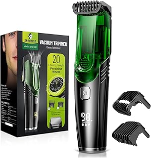 SHPAVVER Vacuum Beard Trimmer for Men, Rechargeable Mustache Trimmer with Adjustable Length Comb (1-20mm), IPX6 Waterproof Built-in Beard Trimmer for Beard, Mustache and Beard