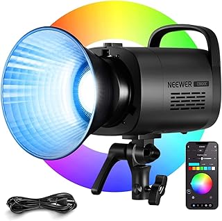 نيوير مصباح فيديو LED RGB 130 واط CB100C، تحكم عبر التطبيق/2.4G، الوان كاملة 360 درجة 2700-6500 كلفن 27000 لوكس/متر سي او بي بوينز، اضاءة صامت مخرجة مستمرة TLCI/CRI97+ 17 مشهد لتسجيل الفيديو والتصوير