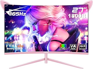 شاشة VA منحنية 27 انش للالعاب من فيكس ايلي، بدقة 1920×1080P ومعدل تحديث 165Hz تدعم 144Hz و1800R مع معدل تاخر 1ms، سبيكر مدمج ومزامنة AMD مجانية، مدخل HDMI وDP وUSB وAUX، قابلة للامالة - FY27FHP، زهري