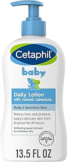 لوشن Cetaphil Baby اليومي مع الآذريون العضوي ، جديد 13.5 أونصة سائلة فيتامين E زيوت اللوز الحلو وعباد الشمس خالٍ من الزيوت المعدنية البارابين طبيب الأمراض الجلدية d مثبت سريريًا لل، سيتافيل