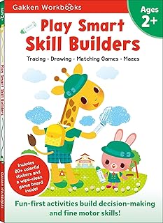 Play Smart Skill Builders 2+: Preschool Activity Workbook with Stickers for Toddlers Ages 2, 3, 4: Build Focus and Pen-control Skills: Tracing, Mazes, Matching Games, and More (Full Color Pages)