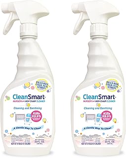 CleanSmart Nursery & High Chair Cleaner, Kills 99.9% of Germs, Leaves No Chemical Residue, Breaks Down to Simple Saline. 23 oz, Pack of 2 Kills Flu, Strep, RSV, E.Coli, More