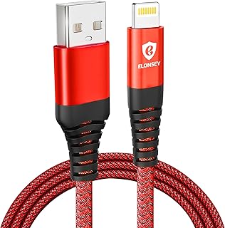 ايلونسيي كيبل شحن سريع USB الى سلك لايتنينج بطول 1 متر بي دي عالي السرعة [معتمد من ام اف اي] متوافق مع ايفون 13 ميني/13/13 برو/13 برو ماكس 12 برو/ماكس/اكس ايباد - احمر