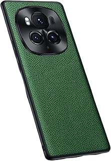 Case for Honor Magic 6 Pro, with Metal Full Camera Protection Slim Durable Protective Phone Cover Premium PU Leather Flexible TPU Bumper Case (Green1)