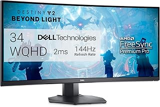 ديل شاشة منحنية للالعاب مقاس 34 انش مع معدل تحديث 144 هرتز WQHD 3440 × 1440 اسود - S3422DWG LED x