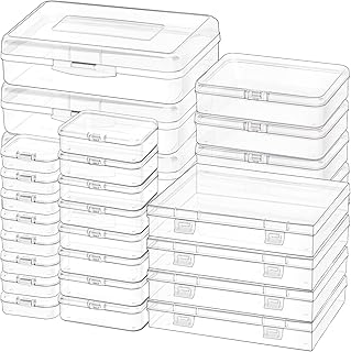 جوتيو 28 عبوة من حاويات بلاستيكية صغيرة مستطيلة باحجام مختلفة، صناديق تخزين بلاستيكية شفافة مع اغطية مفصلية وملصقات، منظمات خرز فارغة للأشياء الصغيرة ومشاريع المجوهرات الحرفية الفنية