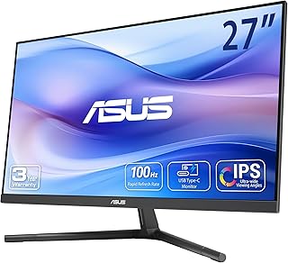 اسس شاشة 27 انش 1080P للعناية بالعين (VU279CFE-B) - FHD IPS، 100Hz، مزامنة تكيفية، USB-C، مستشعر اضاءة محيطة، ارتفاع قابل للتعديل، مشبك كيبل، تقنية العناية بالعين، ضمان 3 سنوات، لون ازرق هادئ