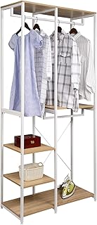 eSituro Heavy Duty Adjustable Clothes Rail, Double Rod Garment Rack,Wooden Coat Stand Clothings Wadrobe Organizer, 5 Tiers Metal Storage Shoe Rack Cabinet Shelves Shelving Unit, White